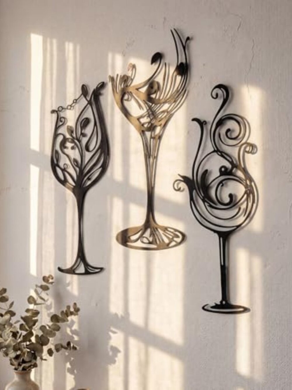 BRAND NEW 3 Pcs Wine Wall Art Black Metal Wine Sign
